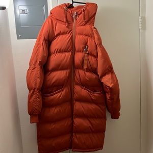 Long Orange Puffer Coat